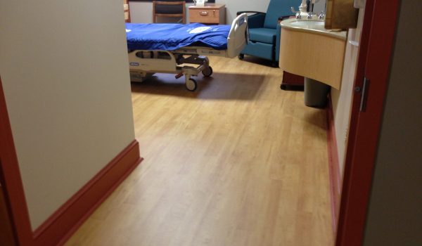 SmartCells Fall Protection Install – Underlayment Hospital room with vinyl floor, SmartCells is used as an underlayment